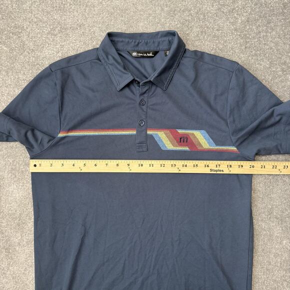 Travis Mathew Polo Shirt Mens Medium Blue Retro Stripe Golf Athletic Casual - Picture 4 of 7